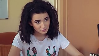 Cute Teen Fucked by Big Cock Grandpa Cums in her mouth with cumplay