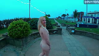 Young blonde exhibitionist wife walking nude around Felixstowe seafront, England
