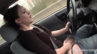 Sexy lou driving and rubbing her soaked bawdy cleft