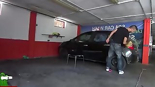 They are caught while she is eating dick in the car wash. SAN086
