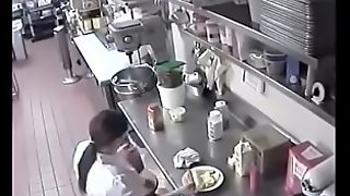 Woman caught masturbating with the sausage of a customer porn video hot-dog