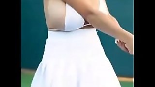 bouncing boob during playing tennis