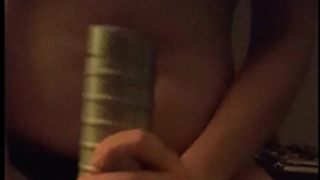 Sexy golden-haired legal age teenager bonks my ramrod with fleshlight and her moist love tunnel