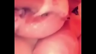 Chubby wife showers and shows her tits