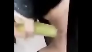 Russian girl masturbate bananas in the car