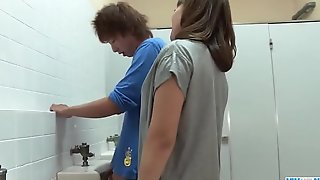 Riho Mikami sucks a stiff dick in a public toilet  - More at 69avs com