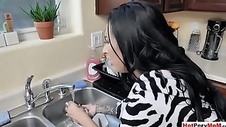 Fucking my busty MILF stepmom while she doing dishes